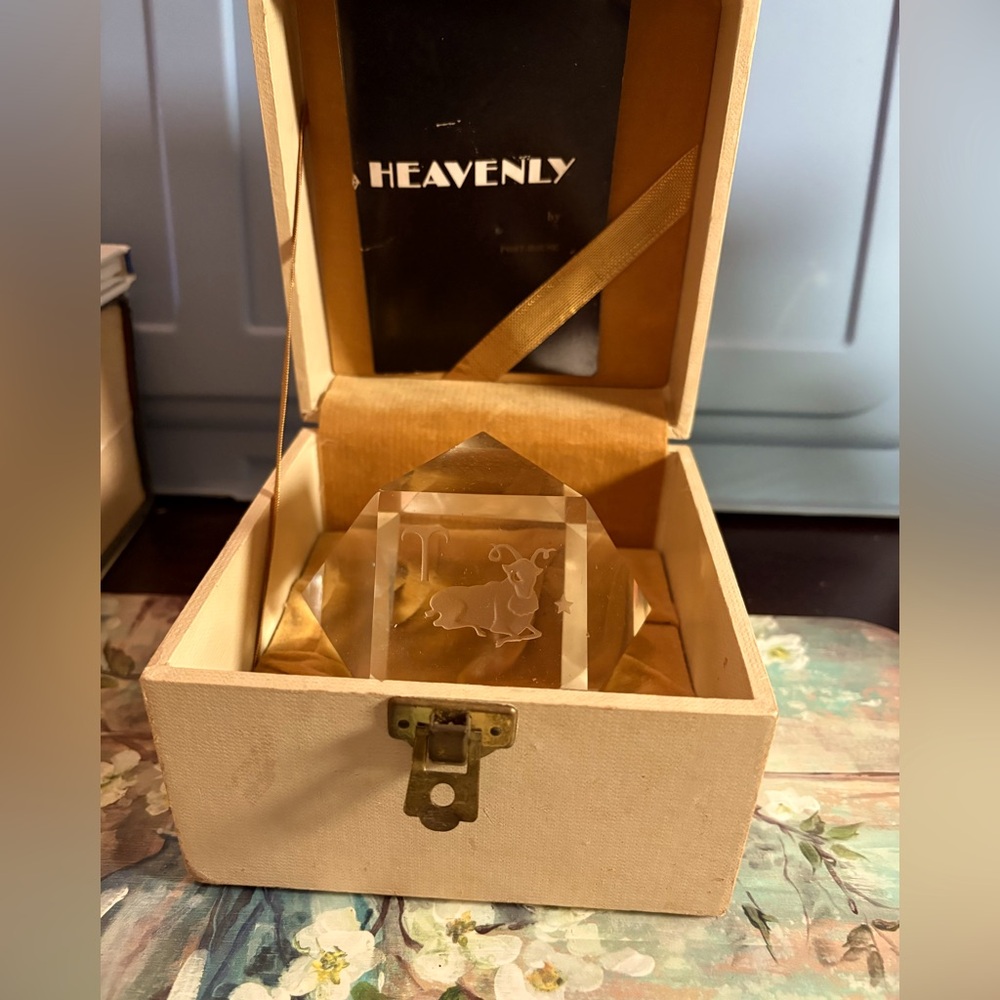Vintage Capricorn Etched Glass with Protective Box by Heavenly